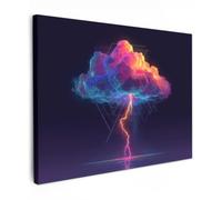 MuchoWow© Cuadros Modernos Decorativos Lienzos | 70x50 cm Decoración Salon Dormitorio Habitacion Pared Nube De Trueno - Rayo - Luz - Azul