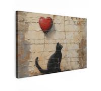 MuchoWow© Cuadros para Salon 120x80 cm Foto con Lienzo Canvas Laminas Cuadro Dormitorio Decoracion Hogar Pared Quadro Arte callejero - Gato - Globo - Graffiti - Banksy