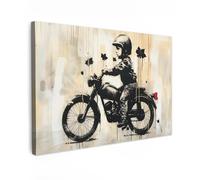 MuchoWow© Cuadros para Salon 120x80 cm Foto con Lienzo Canvas Laminas Cuadro Dormitorio Decoracion Hogar Pared Quadro Vintage - Street art - Moto - Chico - Graffiti - Negro - Banksy