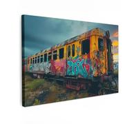 MuchoWow© Cuadros para Salon 120x80 cm Foto con Lienzo Canvas Laminas Cuadro Dormitorio Decoracion Hogar Pared Quadro Graffiti - Tren - Arte callejero - Neón - Urbano