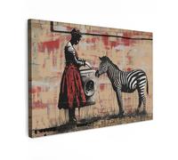 MuchoWow© Cuadros para Salon 120x80 cm Foto con Lienzo Canvas Laminas Cuadro Dormitorio Decoracion Hogar Pared Quadro Arte callejero - Zebra - Mujer - Animales - Graffiti - Banksy