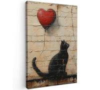 MuchoWow© Cuadros para Salon 20x30 cm Foto con Lienzo Canvas Laminas Cuadro Dormitorio Decoracion Hogar Pared Quadro Arte callejero - Gato - Globo - Graffiti - Banksy