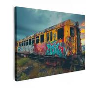 MuchoWow© Cuadros para Salon 40x30 cm Foto con Lienzo Canvas Laminas Cuadro Dormitorio Decoracion Hogar Pared Quadro Graffiti - Tren - Arte callejero - Neón - Urbano