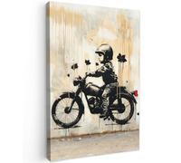 MuchoWow© Cuadros para Salon 60x90 cm Foto con Lienzo Canvas Laminas Cuadro Dormitorio Decoracion Hogar Pared Quadro Vintage - Street art - Moto - Chico - Graffiti - Negro - Banksy