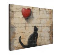 MuchoWow© Cuadros para Salon 70x50 cm Foto con Lienzo Canvas Laminas Cuadro Dormitorio Decoracion Hogar Pared Quadro Arte callejero - Gato - Globo - Graffiti - Banksy