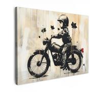 MuchoWow© Cuadros para Salon 70x50 cm Foto con Lienzo Canvas Laminas Cuadro Dormitorio Decoracion Hogar Pared Quadro Vintage - Street art - Moto - Chico - Graffiti - Negro - Banksy