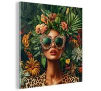 MuchoWow© Cuadros Pared Salón Modernos 50x50 cm para Dormitorio Foto Vidrio Decorativos Comedor Pasillo Ambiente Elegante Mujer - Estampado De Pantera - Jungla - Naturaleza - Lujo