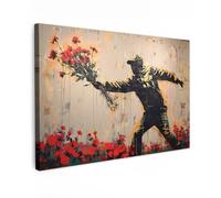 MuchoWow© Cuadros Salon Modernos 120x80 cm Adornos Pared Decorativos Dormitorio Lienzo Pinturas Quadro Decoración Arte callejero - Hombre - Flores - Rojo - Graffiti - Banksy