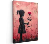 MuchoWow© Cuadros Salon Modernos 20x30 cm Lienzos de Fotos Pared Decoracion Habitacion Wall Art Lienzo Decoração Cuadro Graffiti - Chica - Rosa - Arte callejero - Rose - Banksy