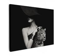 MuchoWow© Cuadros Salon Modernos 40x30 cm Lienzos de Fotos Pared Decoracion Habitacion Wall Art Lienzo Decoração Cuadro Mujer - Vintage - Retrato - Leopardo - Blanco y negro
