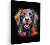 MuchoWow© Cuadros Salon Modernos 60x80 cm Adornos Pared Decorativos Dormitorio Lienzo Pinturas Quadro Decoración Graffiti - Perro - Arte pop - Negro - Animales