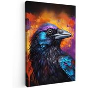 MuchoWow© Cuadros Salon Modernos 60x90 cm Adornos Pared Decorativos Dormitorio Lienzo Pinturas Quadro Decoración Pájaro - Cuervo - Graffiti - Negro - Animales