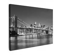 MuchoWow© Cuadros Salon Modernos 70x50 cm Adornos Pared Decorativos Dormitorio Lienzo Pinturas Quadro Decoración New York - Puente - Brooklyn - Blanco y negro - Arquitectura