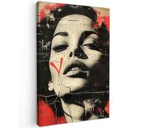 MuchoWow© Cuadros Salon Modernos 80x120 cm Lienzos de Fotos Pared Decoracion Habitacion Wall Art Lienzo Decoração Cuadro Graffiti - Mujer - Rojo - Arte callejero - Banksy