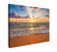 MuchoWow© Cuadros Salon Modernos 80x60 cm Adornos Pared Decorativos Dormitorio Lienzo Pinturas Quadro Decoración Playa - Atardecer - Mar - Nubes - Horizonte