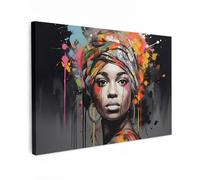 MuchoWow© Cuadros Salon Modernos 90x60 cm Adornos Pared Decorativos Dormitorio Lienzo Pinturas Quadro Decoración Mujer - Pañuelo - Graffiti - Negro