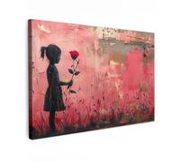 MuchoWow© Cuadros Salon Modernos 90x60 cm Lienzos de Fotos Pared Decoracion Habitacion Wall Art Lienzo Decoração Cuadro Graffiti - Chica - Rosa - Arte callejero - Rose - Banksy