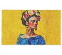 MuchoWow© Felpudo 90x150 cm Graciosos Divertidos Divertido Entrada Casa Tapete Goma Original Amazon Alfombra de Alfombrillas Interior Exterior Frida Kahlo - Mujer - Amarillo - Azul - Flores