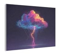 MuchoWow© Fieltros Ambientación Hogar Contemporáneo 120x90 cm Para Habitaciones Diseño Pared Comedor Pasillo Wall Art Nube de trueno - Rayo - Luz - Azul