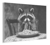 MuchoWow© Fieltros Decoracion Salon Moderno 60x40 cm Para Dormitorio Adorno Pared Estilo Actual Comedor Pasillo Wall Art Mapache - Lindo - Pasta - Mantel - Negro - Blanco