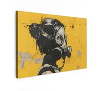 MuchoWow© Laminas Cuadros de Salon para Dormitorio 120x80 cm Lienzos Decoración Pared Cuadro Habitacion Decoracion Vintage - Street art - Chica - Máscara - Amarillo - Banksy