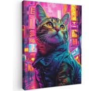 MuchoWow© Laminas Cuadros de Salon para Dormitorio 50x70 cm Lienzos Decoración Pared Cuadro Habitacion Decoracion Graffiti - Cat - Arte pop - Rosa - Neón - Urbano