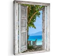MuchoWow© Laminas Cuadros de Salon para Dormitorio 60x80 cm Lienzos Decoración Pared Cuadro Habitacion Decoracion Playa - Tropical - Mar - Vista desde la ventana