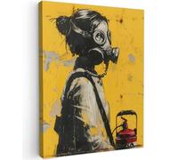 MuchoWow© Laminas Cuadros de Salon para Dormitorio 60x80 cm Lienzos Decoración Pared Cuadro Habitacion Decoracion Vintage - Street art - Chica - Máscara - Amarillo - Banksy