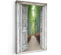 MuchoWow© Laminas Cuadros de Salon para Dormitorio 60x90 cm Lienzos Decoración Pared Cuadro Habitacion Decoracion Bambú - Japón - Flash - Bosque - Vista por la ventana