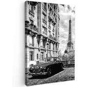 MuchoWow© Laminas Cuadros de Salon para Dormitorio 80x120 cm Lienzos Decoración Pared Cuadro Habitacion Decoracion Paris - Torre Eiffel - Coche - Blanco y Negro