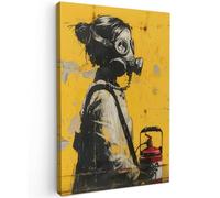 MuchoWow© Laminas Cuadros de Salon para Dormitorio 80x120 cm Lienzos Decoración Pared Cuadro Habitacion Decoracion Vintage - Street art - Chica - Máscara - Amarillo - Banksy