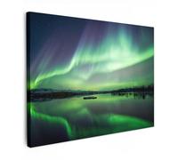 MuchoWow© Laminas Cuadros de Salon para Dormitorio 80x60 cm Lienzos Decoración Pared Cuadro Habitacion Decoracion Aurora boreal - Lago - Islandia - Verde - Bosque - Nieve