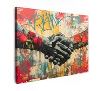 MuchoWow© Laminas Cuadros de Salon para Dormitorio 80x60 cm Lienzos Decoración Pared Cuadro Habitacion Decoracion Graffiti - Rosas - Manos - Arte callejero - Banksy