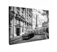 MuchoWow© Laminas Cuadros de Salon para Dormitorio 90x60 cm Lienzos Decoración Pared Cuadro Habitacion Decoracion Paris - Torre Eiffel - Coche - Blanco y Negro