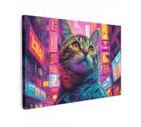MuchoWow© Laminas Cuadros de Salon para Dormitorio 90x60 cm Lienzos Decoración Pared Cuadro Habitacion Decoracion Graffiti - Cat - Arte pop - Rosa - Neón - Urbano