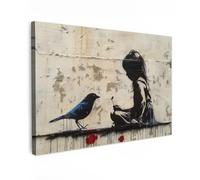 MuchoWow© Laminas Cuadros de Salon para Dormitorio 90x60 cm Lienzos Decoración Pared Cuadro Habitacion Decoracion Arte callejero - Chica - Pájaro - Graffiti - Banksy