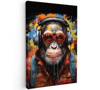 MuchoWow© Laminas Cuadros de Salon para Dormitorio Lienzos Decoración Pared | 40x60 cm - Cuadro Habitacion Decoracion Chimpancé - Mono - Animales - Graffiti - Gafas - Auriculares - Colores