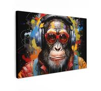 MuchoWow© Laminas Cuadros de Salon para Dormitorio Lienzos Decoración Pared | 90x60 cm - Cuadro Habitacion Decoracion Chimpancé - Mono - Animales - Graffiti - Gafas - Auriculares - Colores