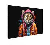 MuchoWow© Quadros Decoração Sala 120x80 cm Cuadros Decoracion Dormitorios Lienzos Decorativos para Dormitorios Modernos Graffiti - Leopardo - Animales - Negro - Arte pop