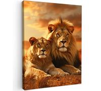 MuchoWow© Quadros Decoração Sala 30x40 cm Cuadros Decoracion Dormitorios Lienzos Decorativos para Dormitorios Modernos Leones - Atardecer - África - Sabana - Animales