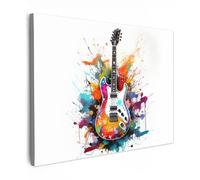 MuchoWow© Quadros Decoração Sala 40x30 cm Cuadros Decoracion Dormitorios Lienzos Decorativos para Dormitorios Modernos Guitarra - Graffiti - Música - Blanco