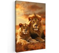 MuchoWow© Quadros Decoração Sala 40x60 cm Cuadros Decoracion Dormitorios Lienzos Decorativos para Dormitorios Modernos Leones - Atardecer - África - Sabana - Animales