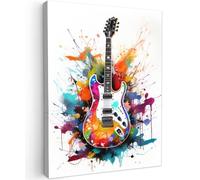 MuchoWow© Quadros Decoração Sala 50x70 cm Cuadros Decoracion Dormitorios Lienzos Decorativos para Dormitorios Modernos Guitarra - Graffiti - Música - Blanco