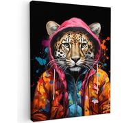 MuchoWow© Quadros Decoração Sala 60x80 cm Cuadros Decoracion Dormitorios Lienzos Decorativos para Dormitorios Modernos Graffiti - Leopardo - Animales - Negro - Arte pop