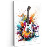 MuchoWow© Quadros Decoração Sala 60x90 cm Cuadros Decoracion Dormitorios Lienzos Decorativos para Dormitorios Modernos Guitarra - Graffiti - Música - Blanco