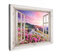 MuchoWow© Quadros Decoração Sala 70x50 cm Cuadros Decoracion Dormitorios Lienzos Decorativos para Dormitorios Modernos Montaña - Paisaje - Vista desde la ventana - Flores - Atardecer - Rosa