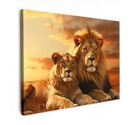 MuchoWow© Quadros Decoração Sala 80x60 cm Cuadros Decoracion Dormitorios Lienzos Decorativos para Dormitorios Modernos Leones - Atardecer - África - Sabana - Animales