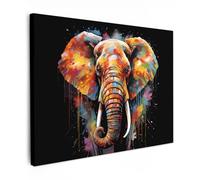MuchoWow© Quadros Decoração Sala 80x60 cm Cuadros Decoracion Dormitorios Lienzos Decorativos para Dormitorios Modernos Elefante - Graffiti - Negro - Animales - Colores