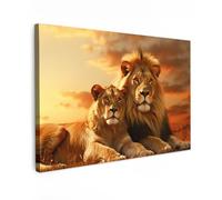 MuchoWow© Quadros Decoração Sala 90x60 cm Cuadros Decoracion Dormitorios Lienzos Decorativos para Dormitorios Modernos Leones - Atardecer - África - Sabana - Animales