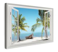 MuchoWow© Quadros Decoração Sala Cuadros Decoracion Dormitorios Lienzos | 30x20 cm - Decorativos para Modernos Vista desde la ventana - Playa - Palmera - Barco - Tropical - Mar